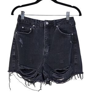 TopShop Mom Black Denim Cut Off Shorts Distressed Womens Size 6